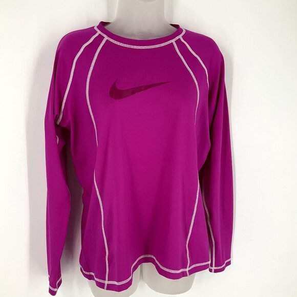 Nike Womens Long-Sleeve Hydro Pullover Rashguard Swim Top Pink Size Large - Picture 1 of 7